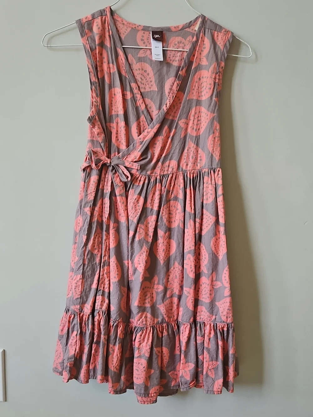 Tea Brand Girls Coral Print Sleeveless Wrap Dress
